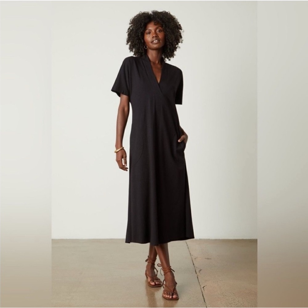 VELVET BY GRAHAM & SPENCER- Nora Dress Black Midi V Neck Anthropologie small